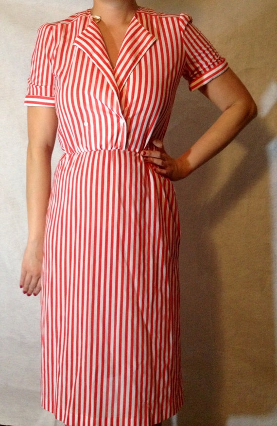 vintage red and white candy striper 50s style dress