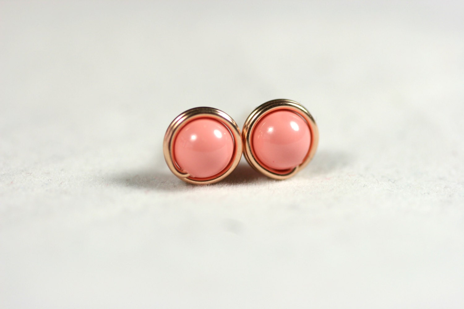 Rose Gold Pink Coral Stud Earrings Wire by JessicaLuuJewelry