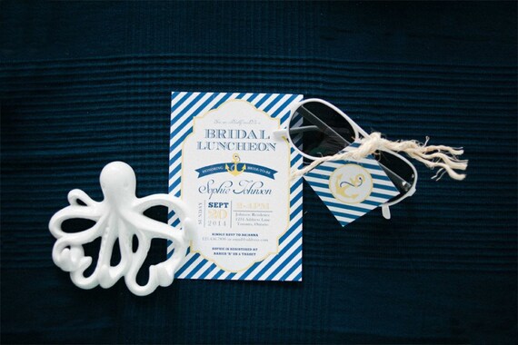 Bridal Shower Invitation, Nautical Invitations, Navy and Gold, Anchor Invitation, Printable Il_570xn