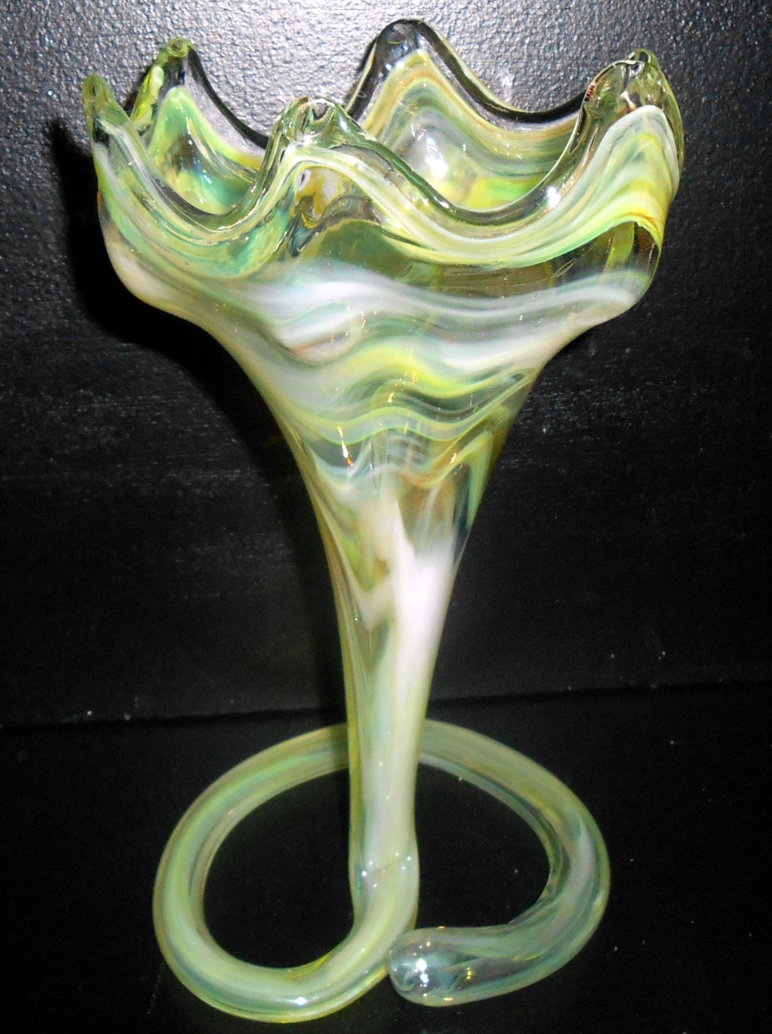 Vintage Vase Blown Glass Murano Style Green Yellow Blown