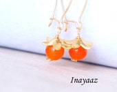 Orange Jade Gold earrings Pumpkin Earring Orange Beads Gold filled Kidney Earwires Thanksgiving Autumn Halloween Jewelry Cute charm earrings