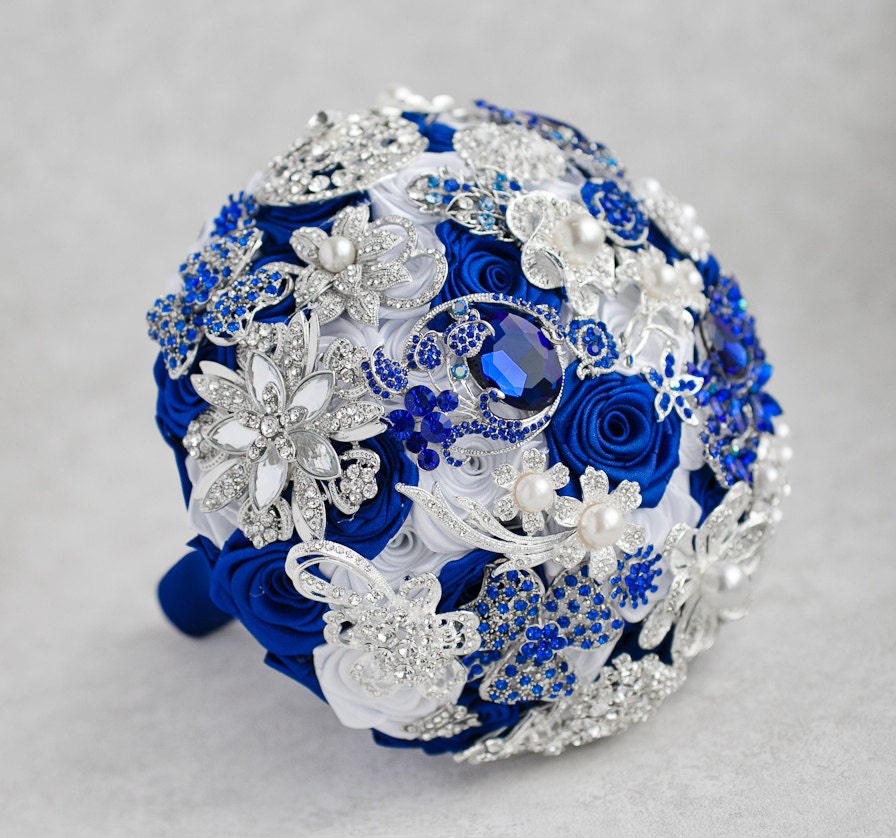 Royal Blue And Silver Bouquets