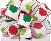 Red & Green GLITTER Dots White Satin WIRED Ribbon -3 yards, Rustic Barn Events, WREATHS, Garland, Floral and Packaging Supply, Gifts,Bow Il_170x135