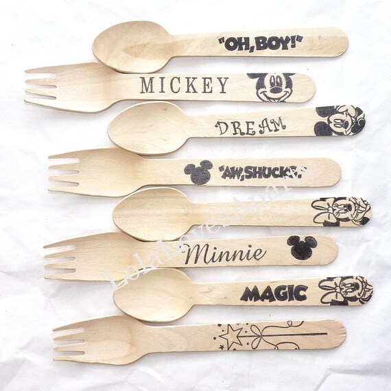 MICKEY MoUsE WOOD Utensils 50 Club House Party Disney Inspired Hand Stamped Fe Cruise Gift Party Favors , Ice Cream Spoons, Eco Friendly Il_570xn