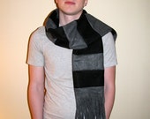 Black, Gray Striped Fleece Scarf - Men's Long Winter Scarf - Gray and Black Stripes Winter Fleece Scarf with Fringe - Mens Accessories Black, Gray Striped Fleece Scarf - Men's Long Winter Scarf - Gray and Black Stripes Winter Fleece Scarf with Fringe - Mens Accessories