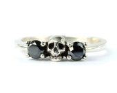 Skull Engagement  Ring  Silver Black Spinel by KipkalinkaJewels