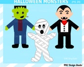 CIJ SALE - Halloween Monsters Clip Art - Cute Halloween Clip Art - Halloween Monsters Clipart - Frankenstein, Mummy, Dracula, Vampire Il_170x135