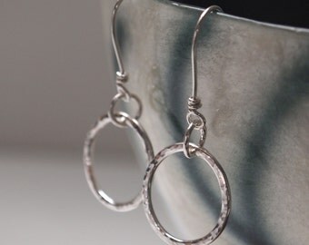 silver hoop earrings, silver hoops, earrings hammered sterling silver hoops, silver jewellery handmade by ARC Jewellery UK