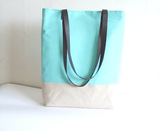 Mint tote with leather straps summer mint green bag