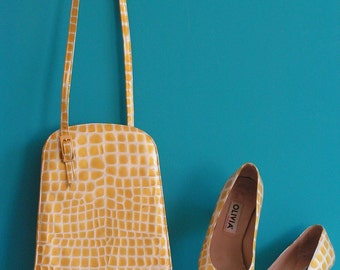 Vintage Set 1960s Twiggy High Heels Pumps Shoes with matching Bag / Size USA 6 UK 4.5 EU 37.5