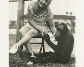 Ringling Bros circus woman acrobat with orangutan antique photo