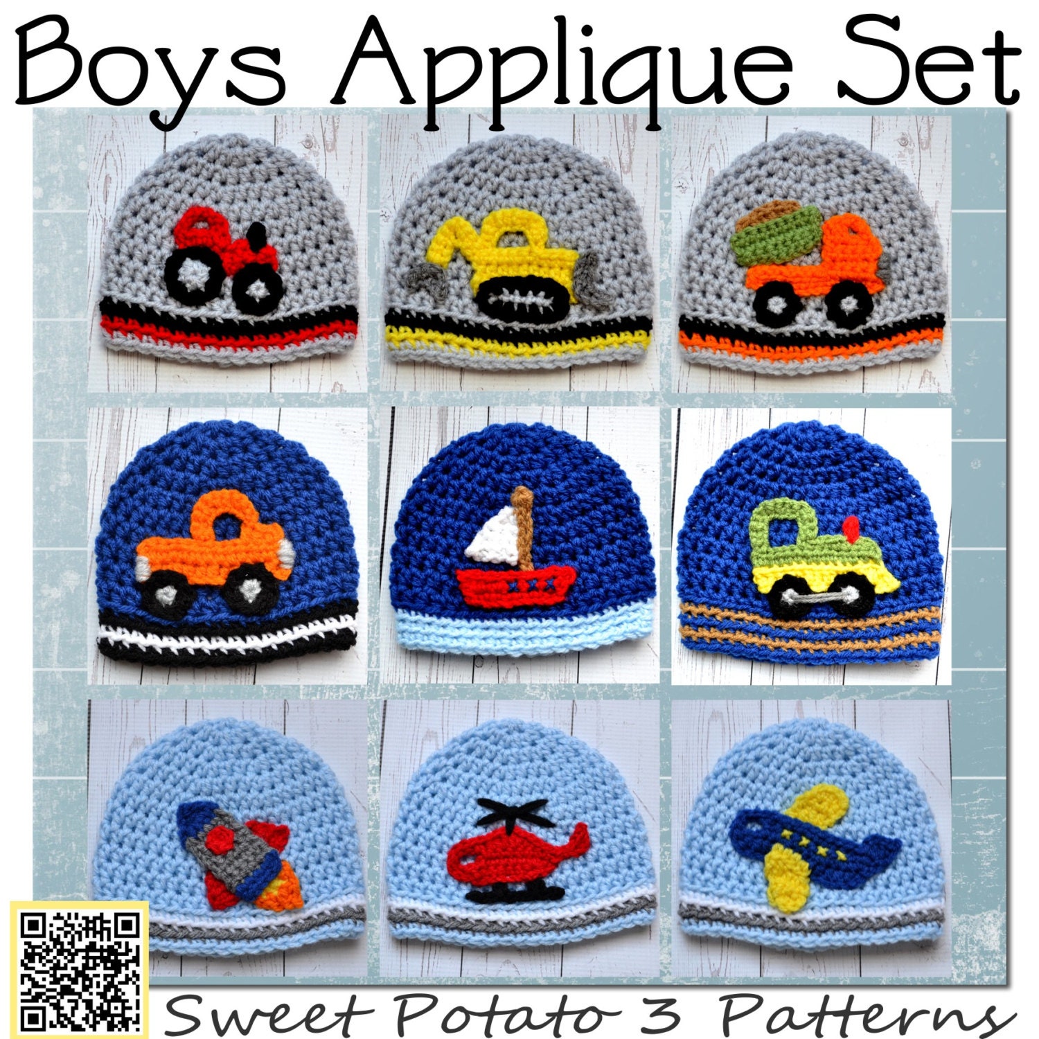 Boy Applique PATTERNS Crochet Construction Air Trains