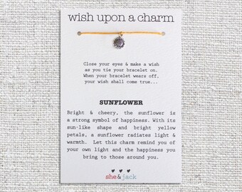 SUNFLOWER - Wish Bracelet - Silver Charm - Hemp Cord - Choose Your Own Color