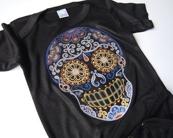 Baby Sugar Skull shirt size 0, 3, 9, 12 months Cotton Day of the Dead kids clothing