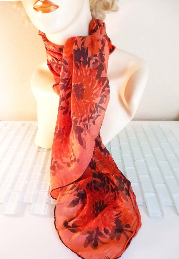 Items similar to VERA Red Silk Scarf Square Floral on Etsy