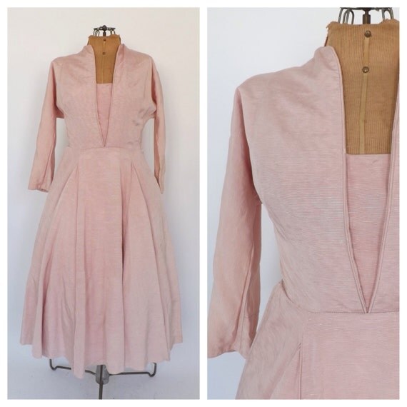 Pink Taffy Dress Rare 1950s Natlynn Dupioni Silk Dress Party