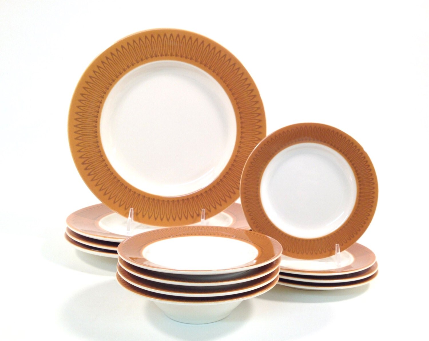 Mid Century Modern Dinnerware Set / Carmel Brown Gray