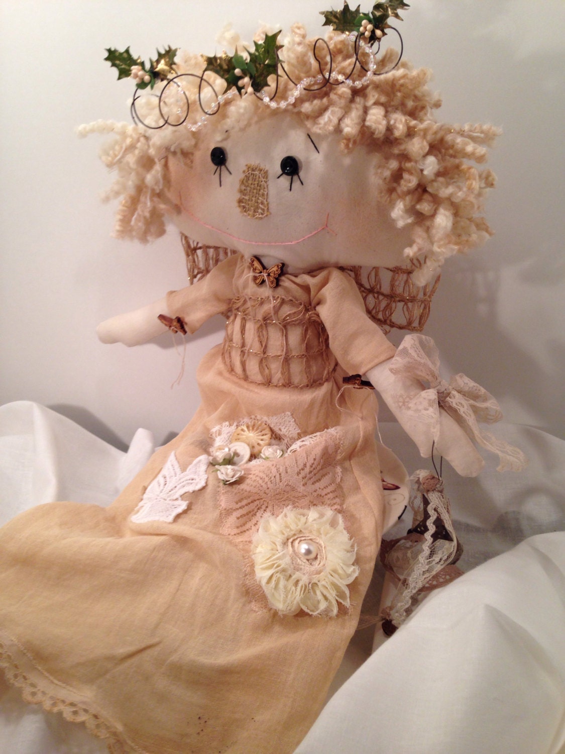 French Inspired Cottage Chic Handmade Christmas Angel Doll