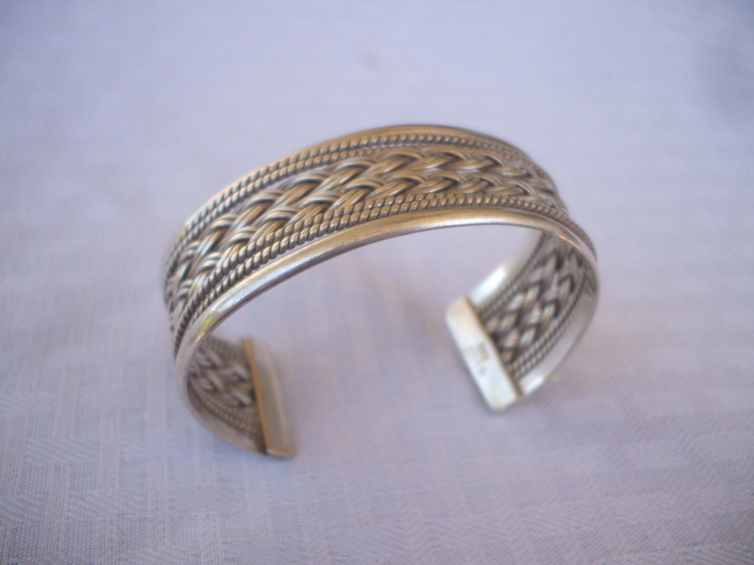Vintage MEXICO 925 STERLING Wide Cuff BRACELET 44g Braided