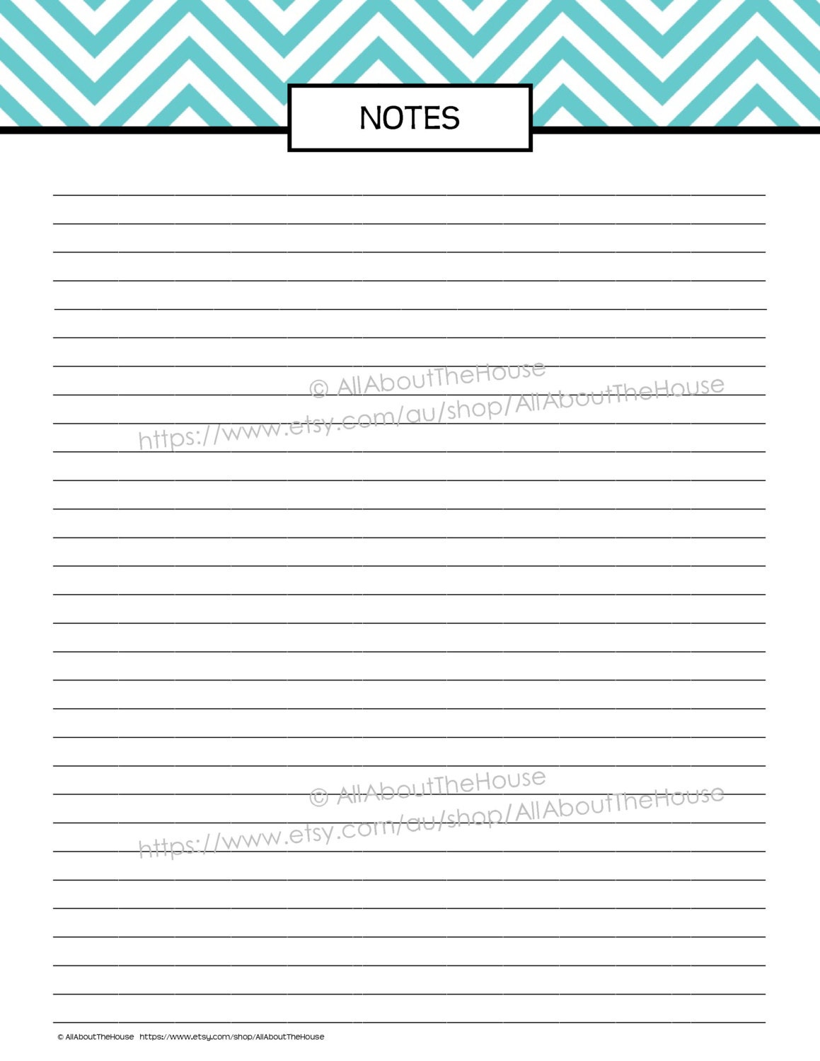 note paper lined undated perpetual printable chevron blue pdf