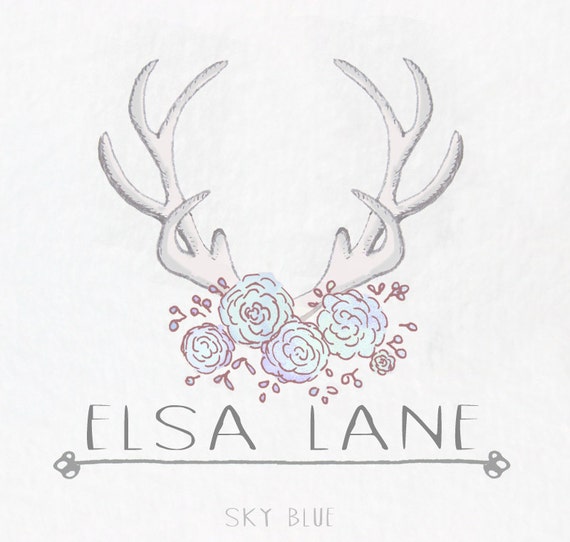 Watercolor Antler and Flowers Logo: Premade Business Logo with 4 color options!