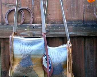 Native American Tee Pee Tote Leather Strap Pendleton Wool Bag