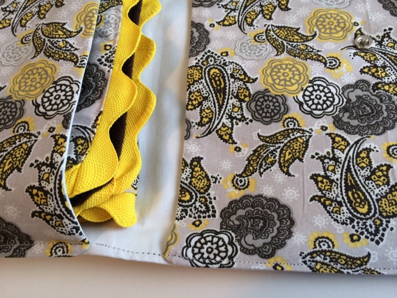 Combo Diaper Clutch and Baby Blanket for Infant  - Yellow Gray Paisley Pattern