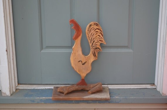 Large Wood Primitive Rooster Rustic Mounted on Driftwood Folk Art French Country Shabby Chic Kitchen Decor Rustic Farmhouse I Ship Worldwide