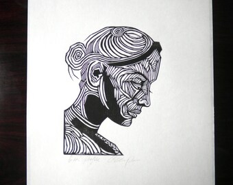 Girl Profile, Woodcut Print, Black And White Art, Relief Printmaking ...