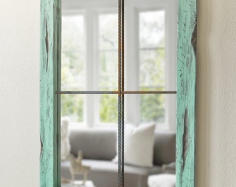 Rustic Mirror Distressed Faux Window - Vintage Green