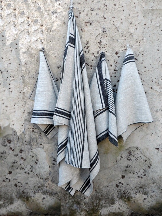 Striped Linen Bath Sheet Linen towel Huckaback by NordicStyle