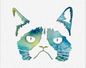 Grumpy Cat Watercolor Painting Art Print 5 x 7 Grumpy Cat Watercolor Painting Art Print 5 x 7