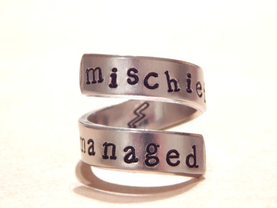 Mischief Managed - Harry Potter Inspired - Aluminum Wrap Ring  - Hand Stamped