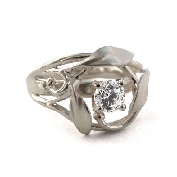 18K White Gold and Diamond engagement ring, engagement ring, leaf ring ... 18K White Gold and Diamond engagement ring, engagement ring, leaf ring ...