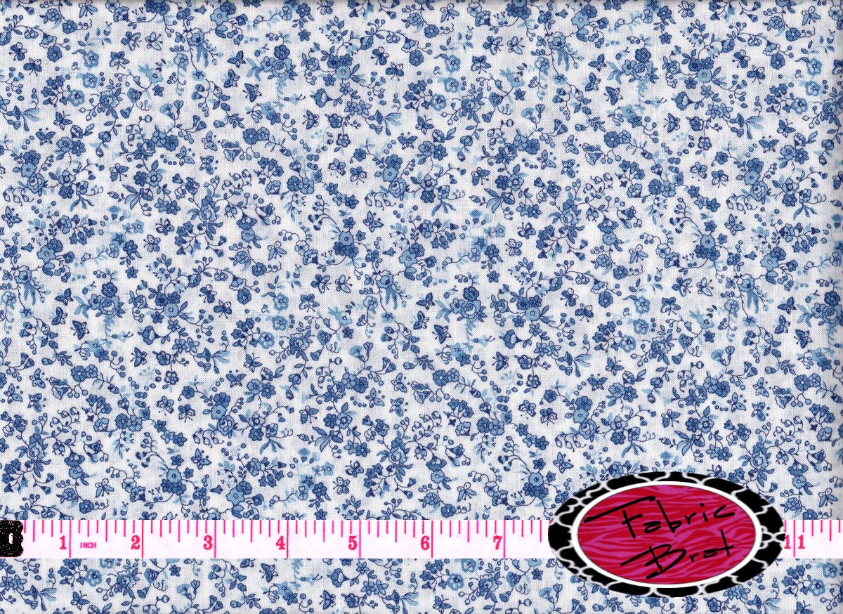 CHINA BLUE FLORAL Fabric by the Yard Half Yard or Fat Quarter