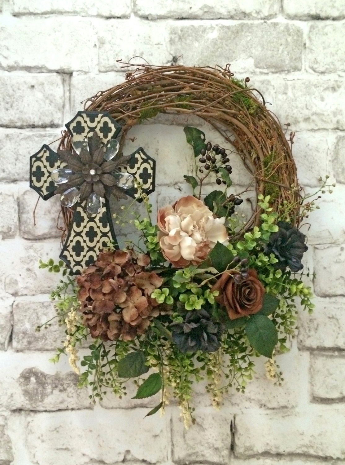 Cross Wreath Fall Wreath for Door Front Door by AdorabellaWreaths