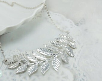 Leaf necklace, statement necklace, silver leaf necklace, silver necklace, wedding necklace, leaf statement necklace, cute leaf necklace