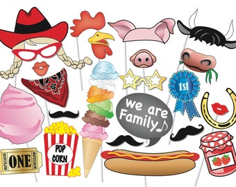 Fete / County Fair Props Set - 25 Piece PRINTABLE - Fair, Festival, Farm Party, Circus, Raffle, Show,White elephant stall, Photo Booth Props