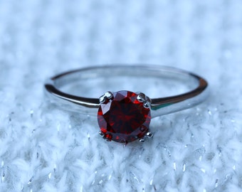 Genuine Garnet 1ct solitaire ring in Titanium or White Gold - engagement ring - wedding ring - handmade ring