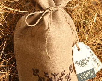 Natural linen gift bag with Latvian Sign AUSTRAS KOKS embroidery