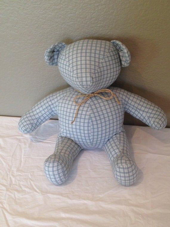 Vintage Teddy Bear Hand Made Blue Plaid Plush by KMSCollectibles