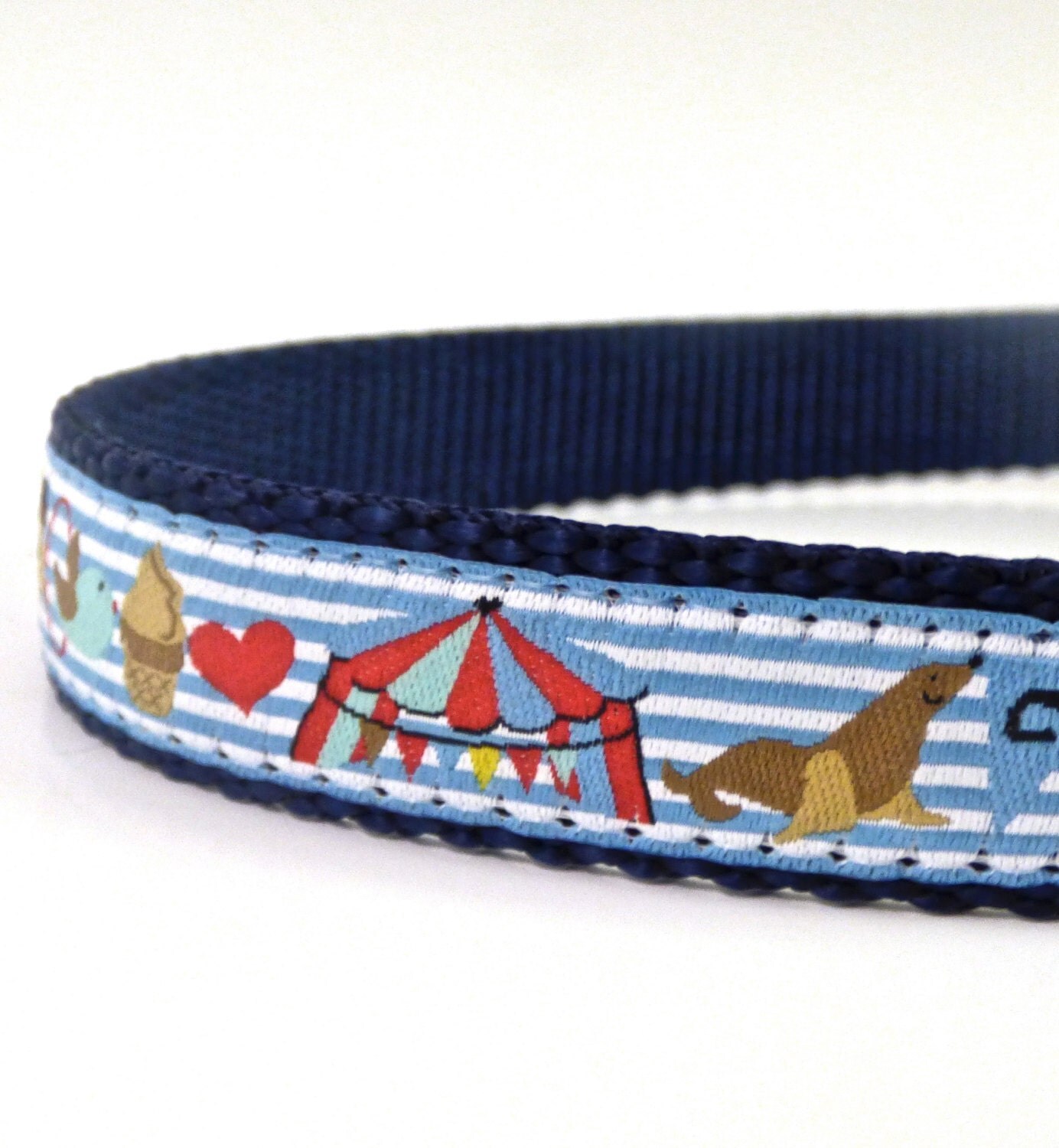 Circus dog collar in BLUE/ ribbon dog collar/ adjustable dog