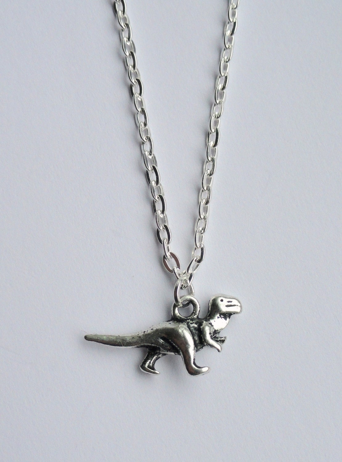 Silver dinosaur necklace Dino necklace T Rex necklace