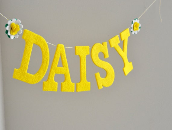 Daisy Yellow Felt Letter & Flower Banner / Baby Name Banner / Nursery Decor / Other Colors Options Available / Personalized Party Banners Il_570xn