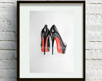 Items similar to Louboutin high heels - Original Watercolor ...