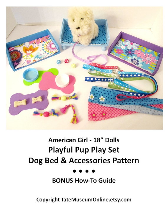 Girl 18 inch Doll House Playful Pup Play Set Dog Bed Furniture Pattern 