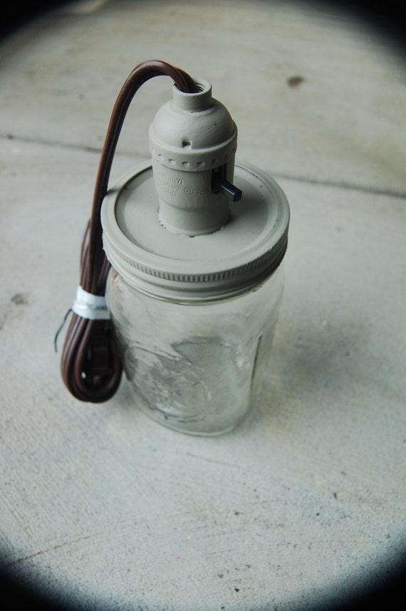 Items similar to Mason Jar Lamp in Gray, Mason Jar Decor, Rustic Lamp