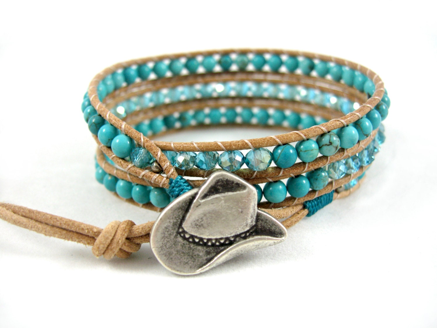 Country Western Bracelet Triple Wrap Turquoise Bracelet