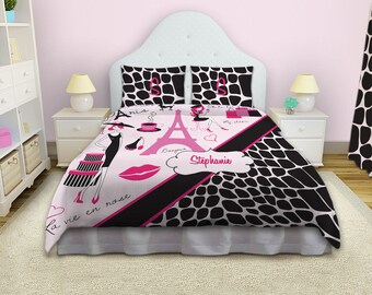 French Paris Themed Duvet Cover Bedding Set Pink 100 Cotton