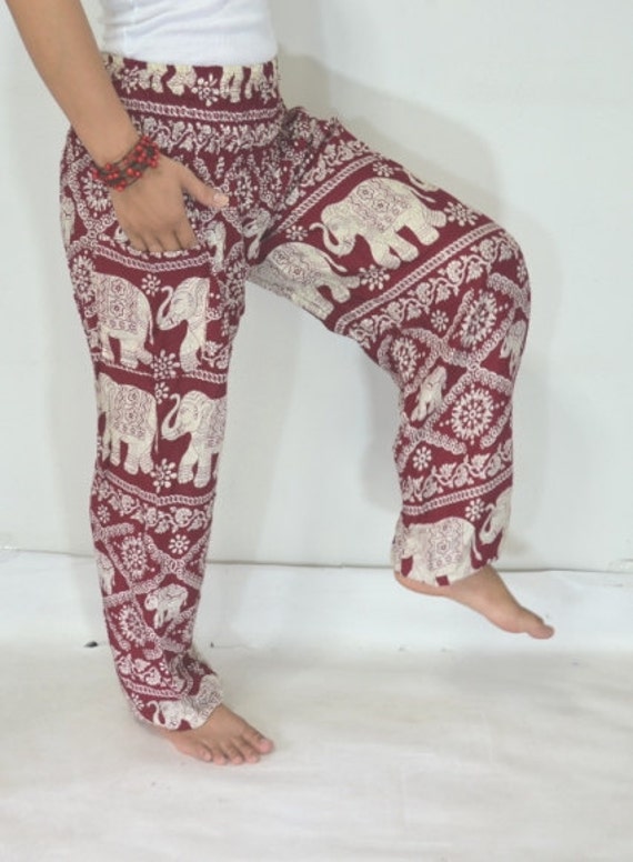 Long Elephant Yoga Pants Dark Red by Lannaclothesdesign on Etsy